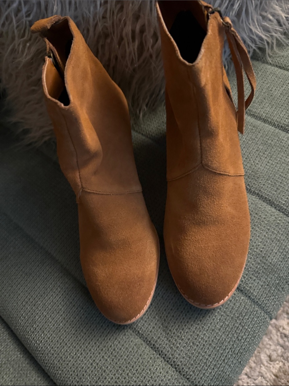Women's Tan Suede Ankle Booties with Side Zip